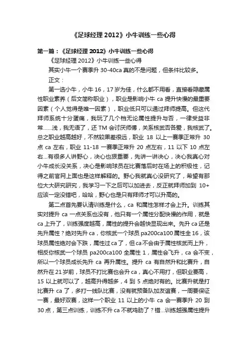 《足球经理2012》小牛训练一些心得