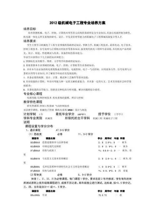 浙江大学机械电子工程专业培养方案5.19