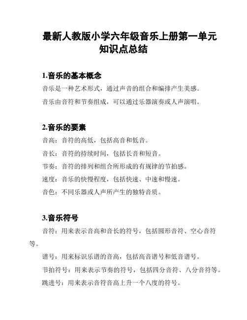 最新人教版小学六年级音乐上册第一单元知识点总结