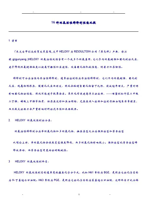 16种环氧稀释剂对比