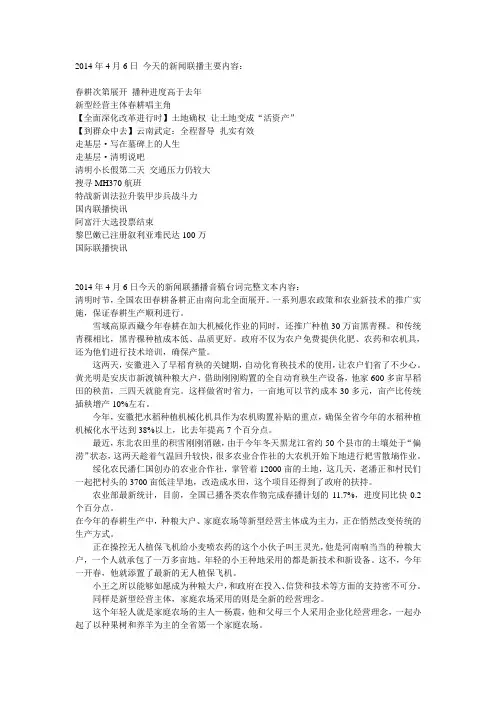 2014年4月6日 今天的新闻联播主要内容