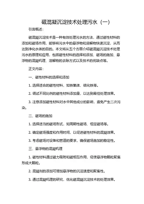 磁混凝沉淀技术处理污水(一)