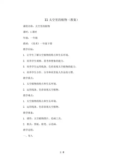11 太空里的植物(教案)2023-2024学年美术一年级下册