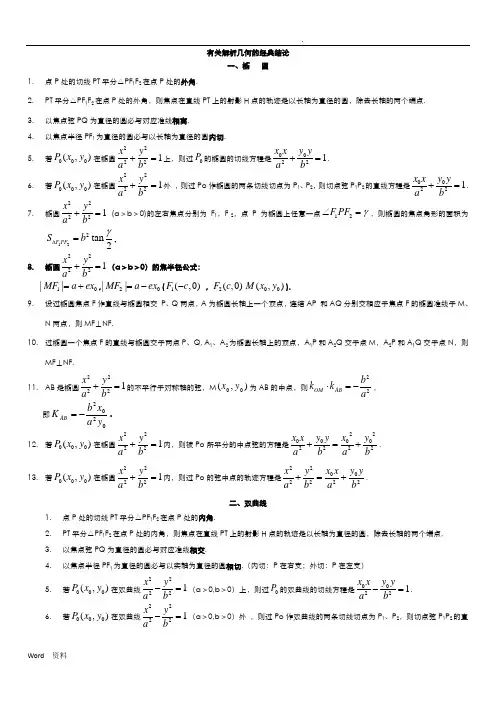 解析几何的经典结论