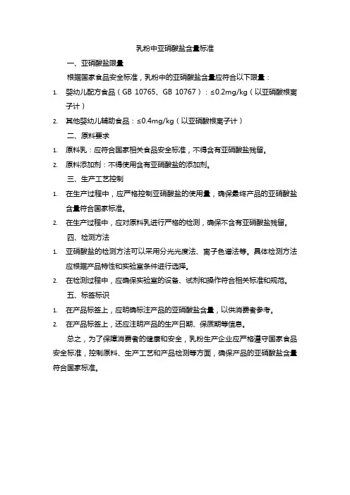乳粉中亚硝酸盐含量标准