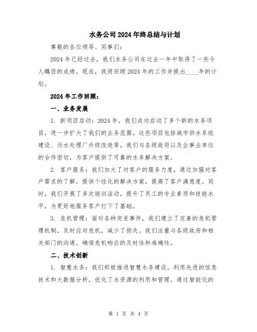 水务公司2024年终总结与计划
