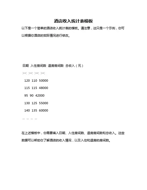 酒店收入统计表模板