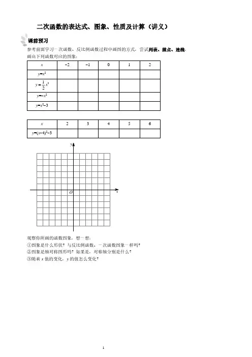 二次函数的表达式、图象、性质及计算(讲义及答案)