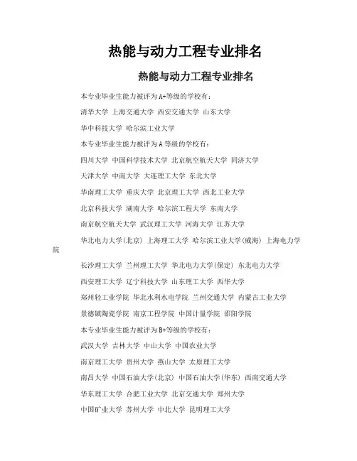 热能与动力工程专业排名