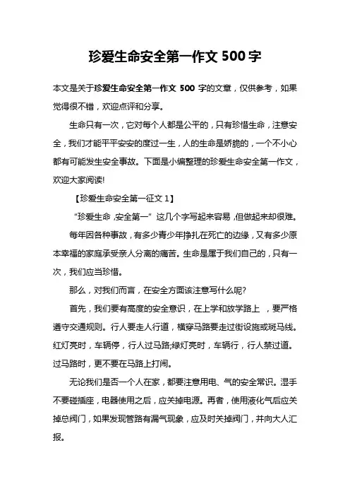 珍爱生命安全第一作文500字