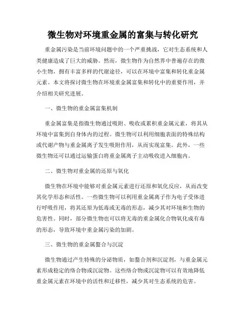 微生物对环境重金属的富集与转化研究