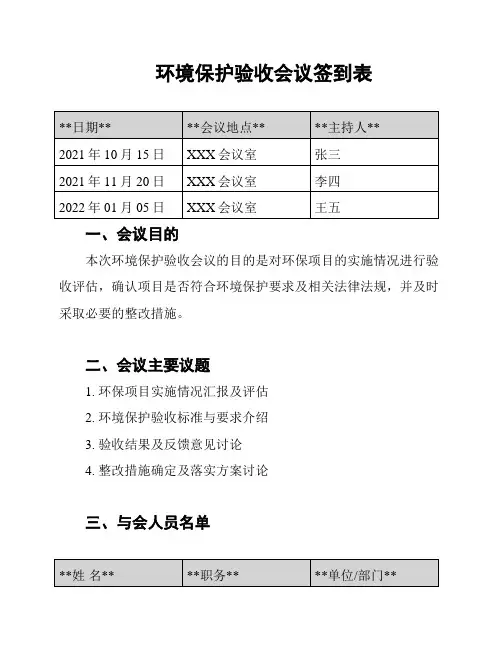 环境保护验收会议签到表