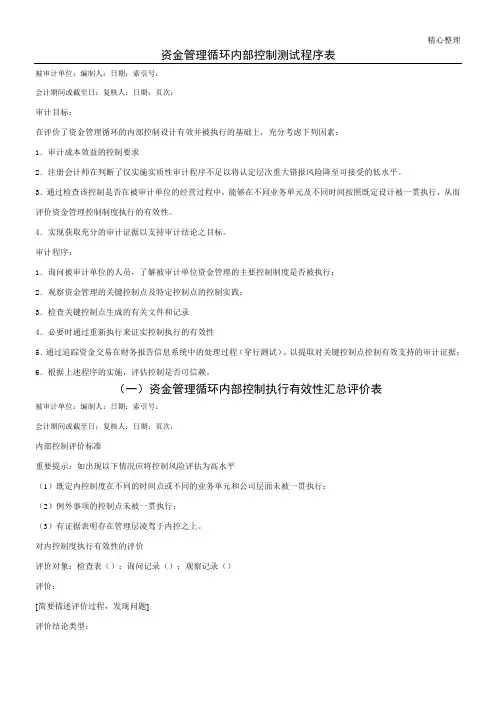 81 资金管理循环内部控制程序表及底稿