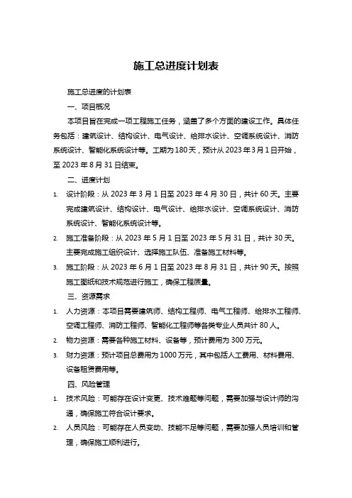 施工总进度计划表