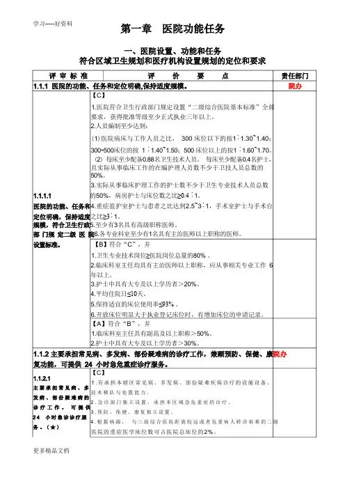 最新二级医院等级评审-第一章医院功能任务