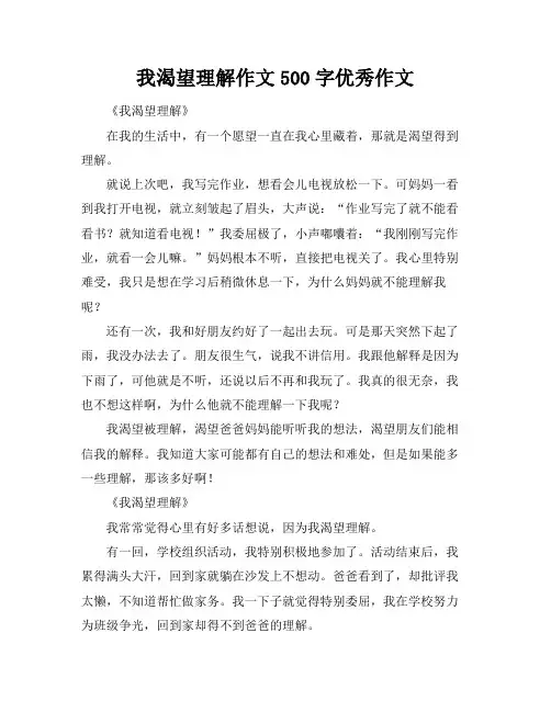 我渴望理解作文500字优秀作文