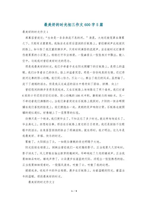 最美好的时光初三作文600字5篇