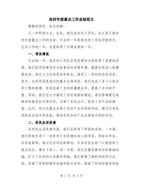 农村年度重点工作总结范文