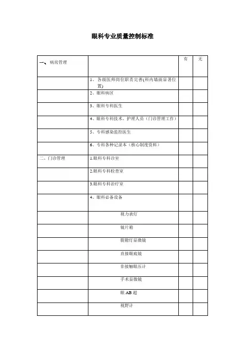 眼科专业质控标准MicrosoftWord文档