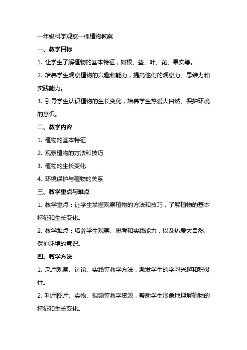 一年级科学观察一棵植物教案