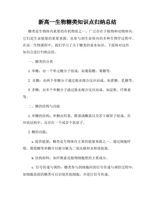 新高一生物糖类知识点归纳总结
