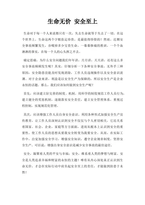 生命无价 安全至上三篇