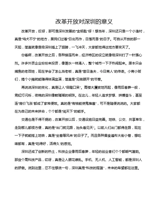 改革开放对深圳的意义
