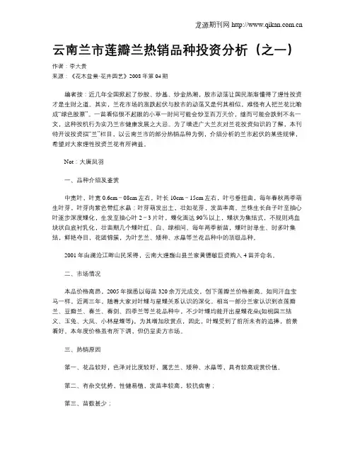 云南兰市莲瓣兰热销品种投资分析(之一)
