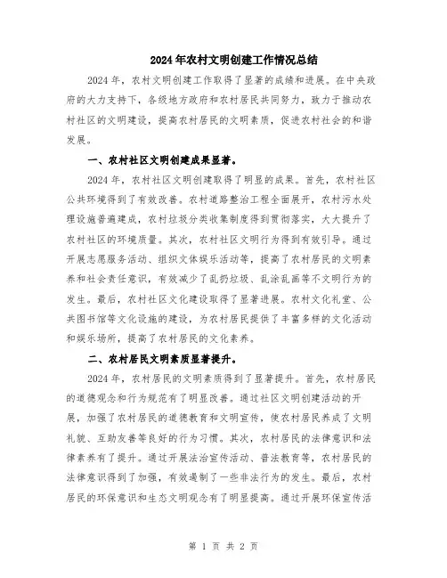 2024年农村文明创建工作情况总结