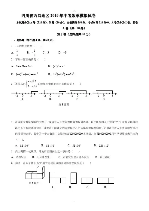 最新四川省西昌地区2019年最新中考数学模拟试卷及答案(Word版)(精校版)