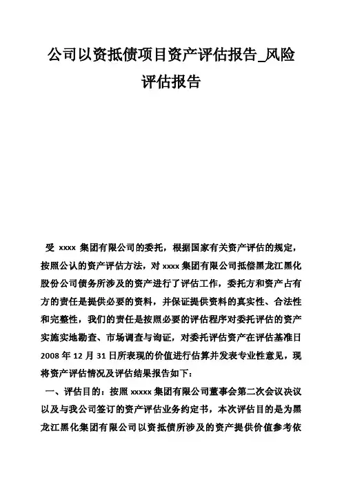 公司以资抵债项目资产评估报告_风险评估报告