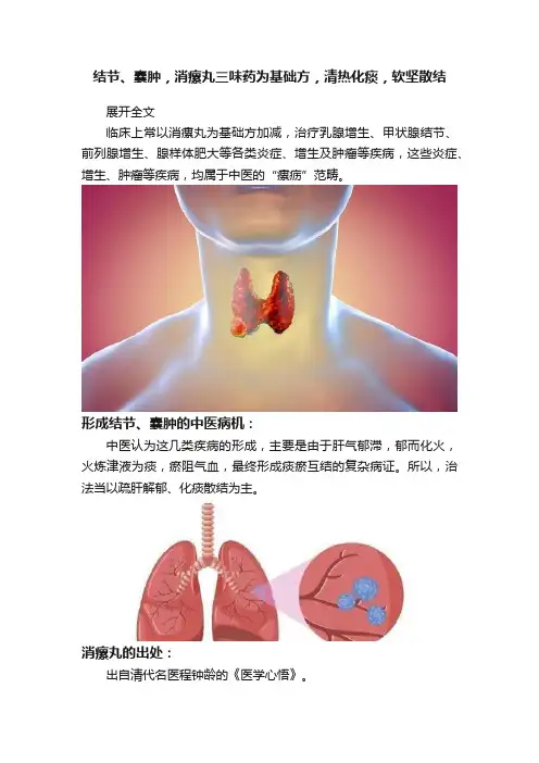 结节、囊肿，消瘰丸三味药为基础方，清热化痰，软坚散结