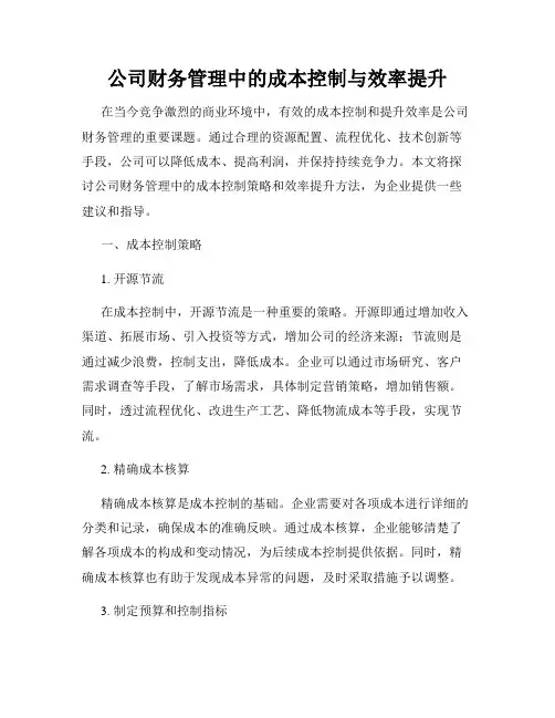 公司财务管理中的成本控制与效率提升