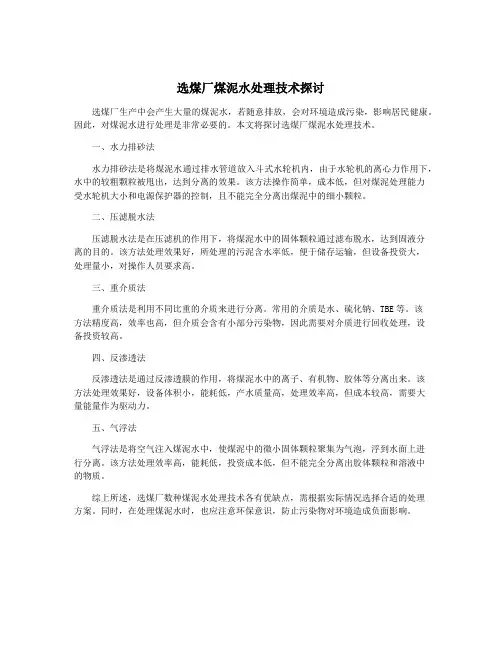 选煤厂煤泥水处理技术探讨