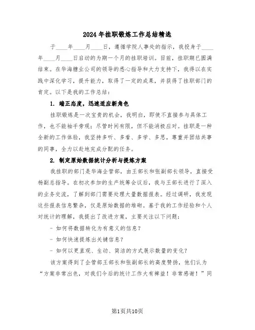 2024年挂职锻炼工作总结精选（六篇）