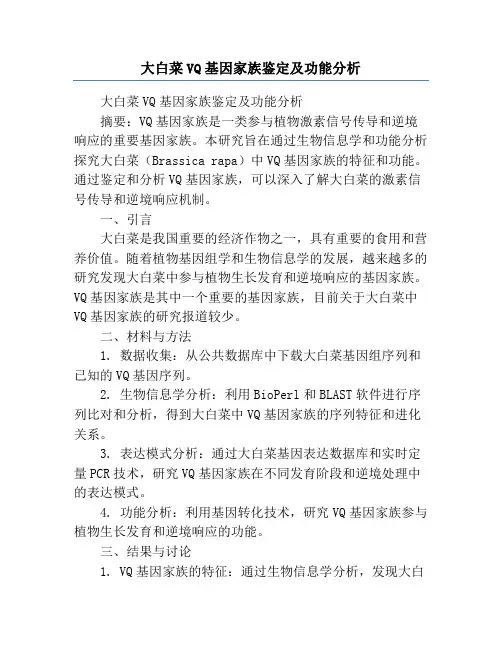 大白菜VQ基因家族鉴定及功能分析