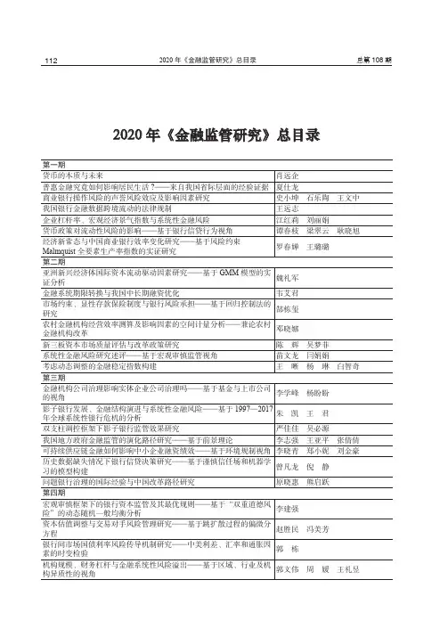 2020年《金融监管研究》总目录