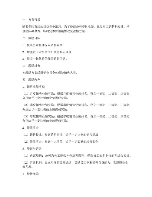 保险销售政策激励方案