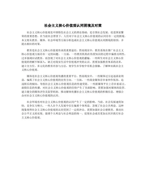 社会主义核心价值观认同困境及对策