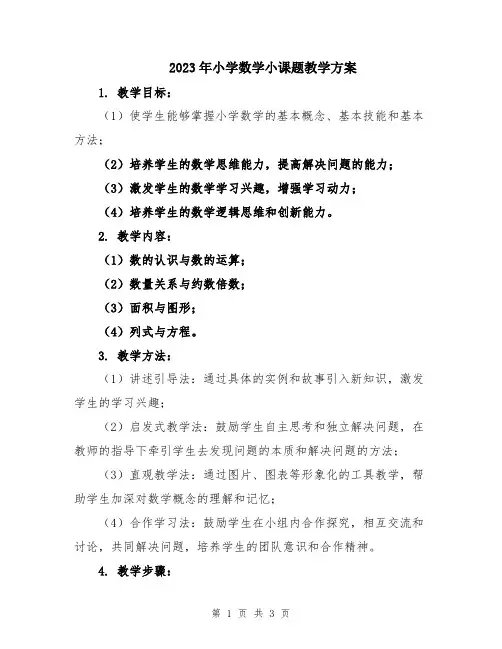 2023年小学数学小课题教学方案