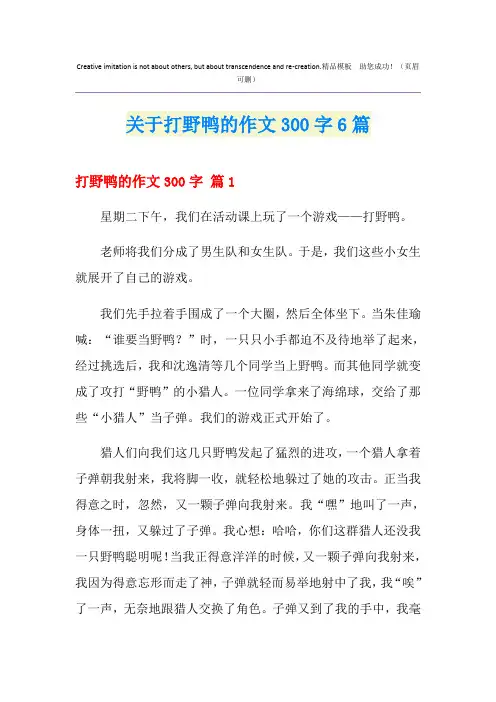 关于打野鸭的作文300字6篇