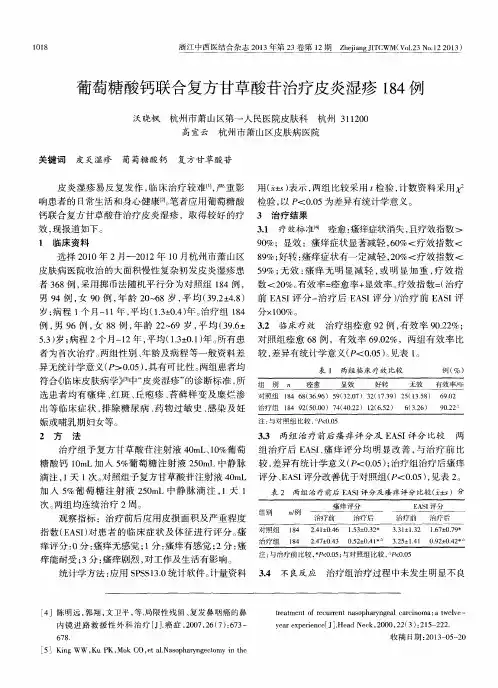 葡萄糖酸钙联合复方甘草酸苷治疗皮炎湿疹184例