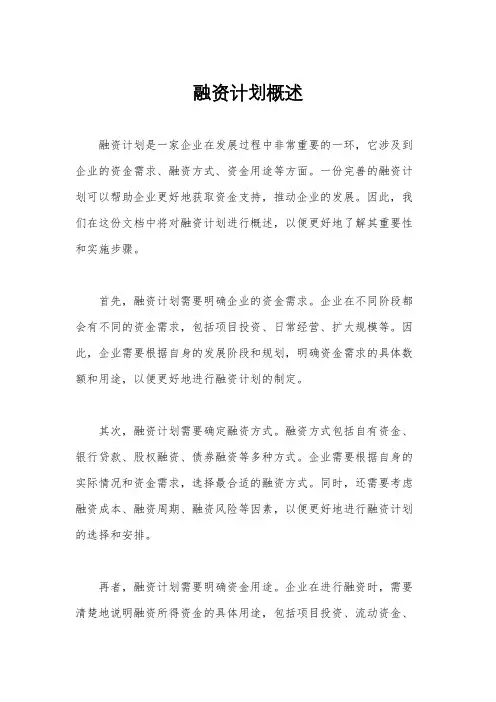 融资计划概述