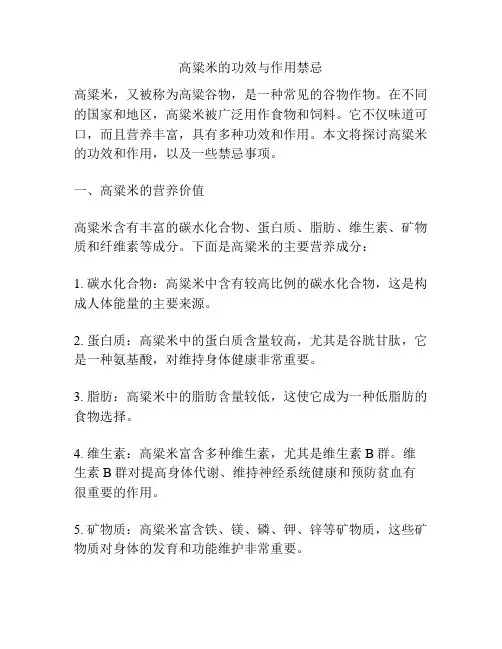 高粱米的功效与作用禁忌