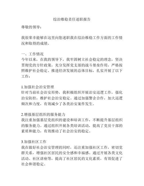 综治维稳责任述职报告
