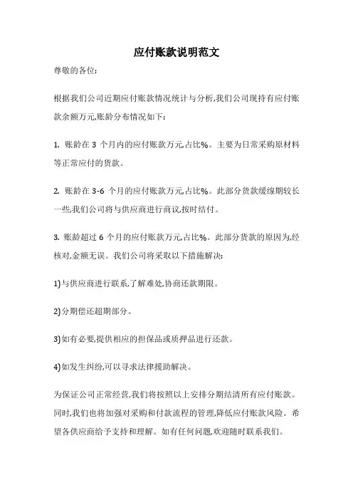 应付账款说明范文