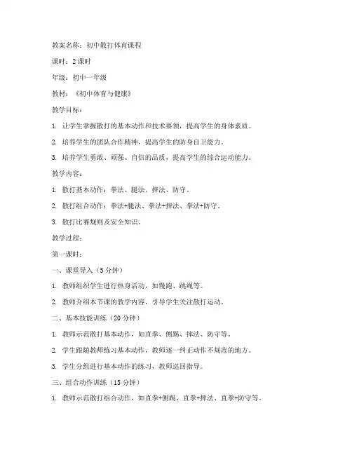 散打体育教案模板初中
