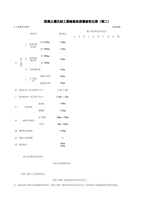 1-1-9地基-19-2_混凝土灌注桩工程检验批质量验收记录(表二)
