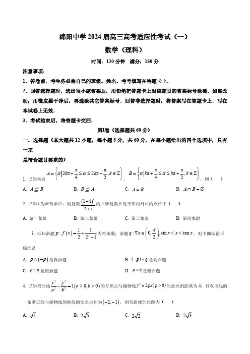 四川省绵阳中学2024届高三高考适应性考试(一)数学(理科)试题(含答案与解析)_4574