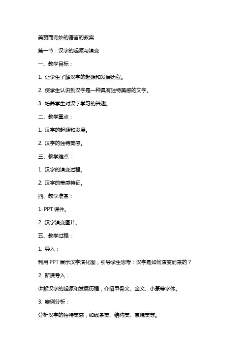 一节：美丽而奇妙的语言的教案